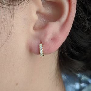 Round Prong Set Cubic Zirconia Huggie Earrings Gold Plated Silver